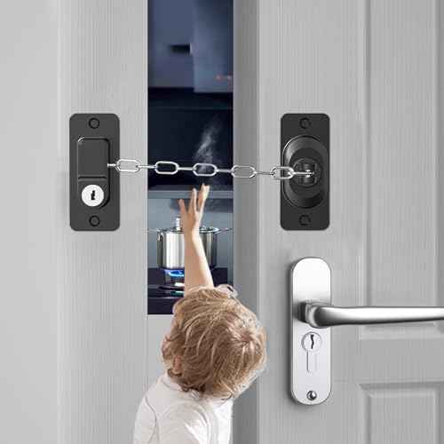 Child Proof Door Lock (2 Pack), Door Locks for Kids safety & Cat Door Latch, for Fridge Lock, Cabinet Locks, Window Locks and Baby Proofing, Strong non-marking Adhesive No Drilling (Black)