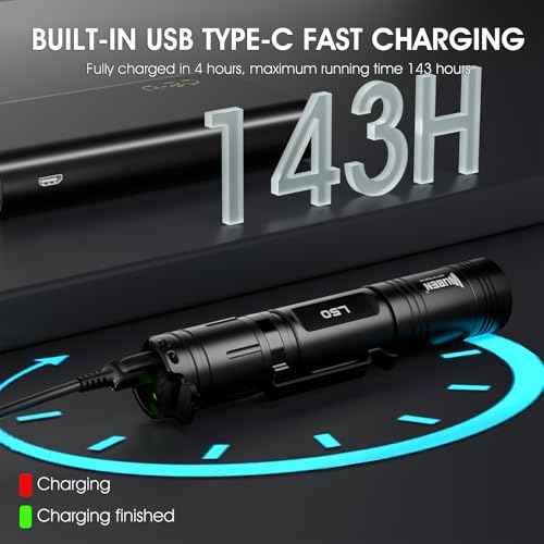WUBEN L50 Flashlight 1200 High Lumens Tactical Flashlight Pocket Rechargeable Flashlight IP68 with 5 Mode Flash Light, LED Tail Switch Flash Light for Emergencie Camping Home Inspection Repair