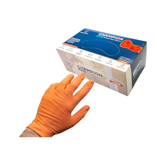 CHAMPION Nitrile Orange Gloves, 8 Mil, Industrial Strength, Automotive & Mechanic Gloves