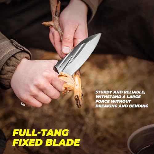 Pocket Fixed Blade Knife with Wood Handle and Leather Sheath for Camping, Outdoor Hunting,Tactical, Survival and EDC