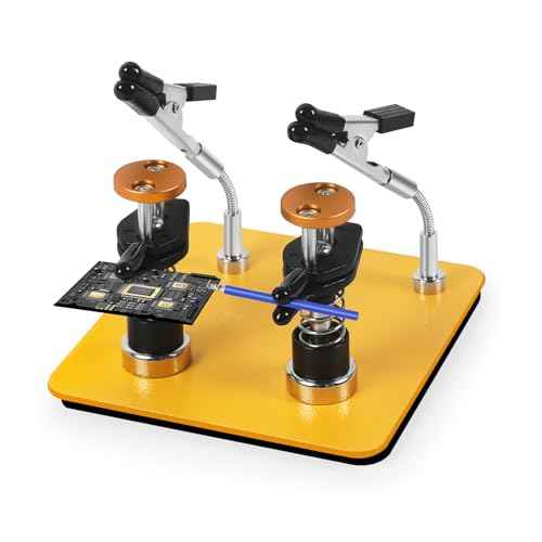 Helping Hands Clamp Metal, Adjustable Third Hand Soldering Holder Stand For Electronics, Hobby DIY, Craft, Jewelry, PCB Repair Solder Aid Station (Yellowblack, small)