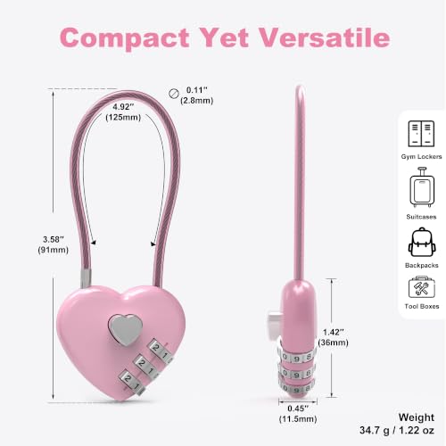 UP Security Pink 2-Pack 5-inch Cable Combination Locks for Luggage & Gym Locker