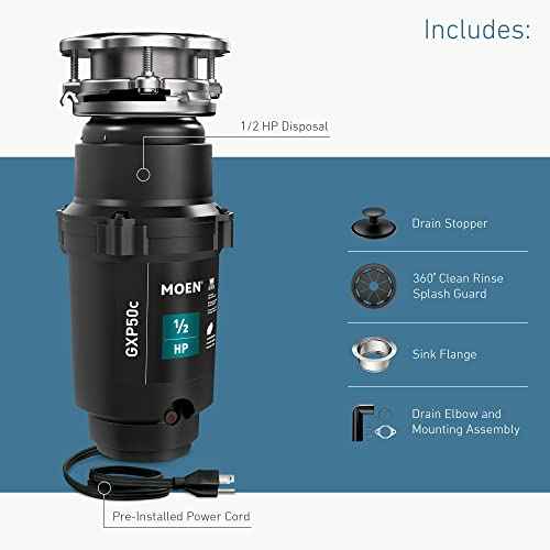 Moen Prep Series PRO Continuous Feed Compact Garbage Disposal for Kitchen Sink with Power Cord, GXP50C