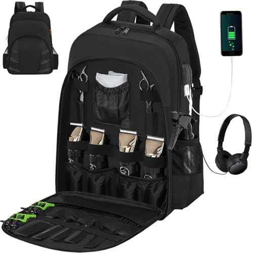 Barber Supplies Bag, Portable Backpack Bags Organizer for Clippers and Supplies, Travel Hairstylist Clipper Case for Barber Tools with USB Port