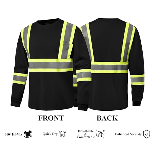 High Visibility Safety Shirts for Men, Hi Vis Class 3 Long Sleeve Reflective Construction Shirts