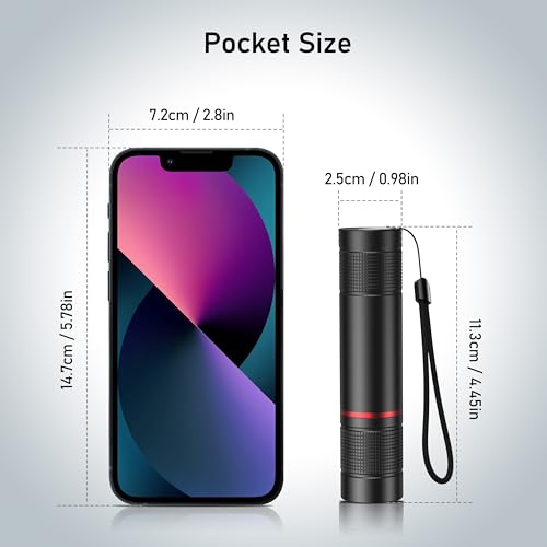 Blukar Rechargeable LED Flashlight - Black, Adjustable Focus, 4 Modes, USB-C