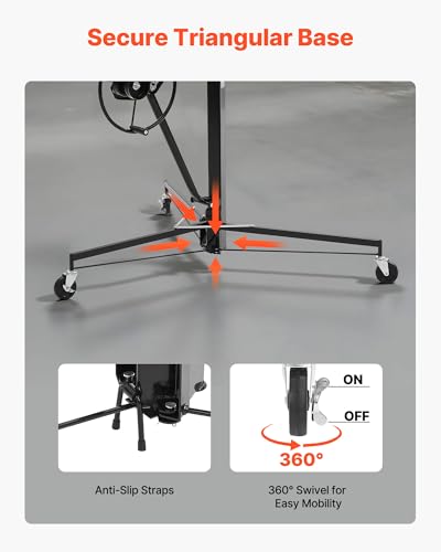 VEVOR 11ft Heavy-Duty Drywall Lift with Black Finish - 150 lbs Capacity, Adjustable & Mobile Sheetrock Hoist