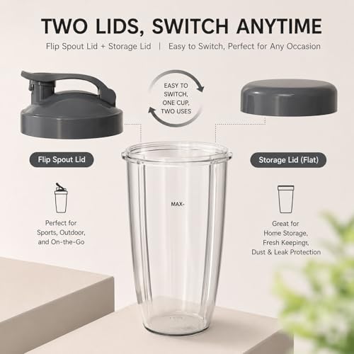 Replacement Nutribullet Cups with Lids, 32oz & 24oz 4-Piece Set for 600W/900W Blenders (Standard) - Kucall