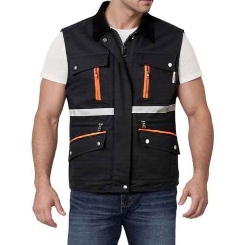 Tool Vest for Men Electrician Reflective Work Vest Carpenters Multi-Pockets Safety Vests