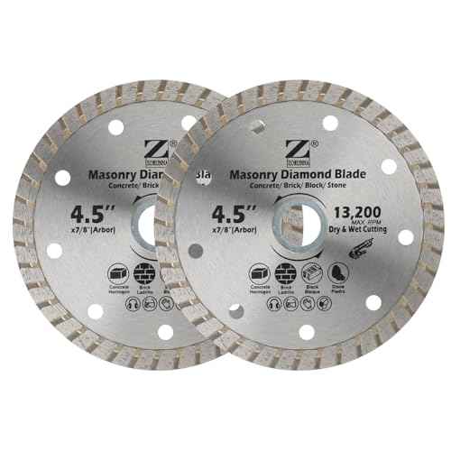 4.5 Inch Diamond Saw Blade for Angle Grinder, Turbo Rim Tile Cutting Blade for Cutting Cement, Concrete with Rebar, Stone, Granite, Pavers, Bricks and Blocks with 7/8-Inch Arbor(2 Pcs).