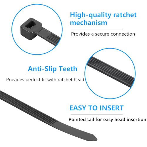 8 Inch Black Zip Ties Pack of 1200 Cable Ties 35 Lbs Tensile Strength - Eletoo