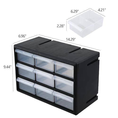 9-Drawer Bead & Parts Storage Cabinet, Wall-Mountable Organizer, Black