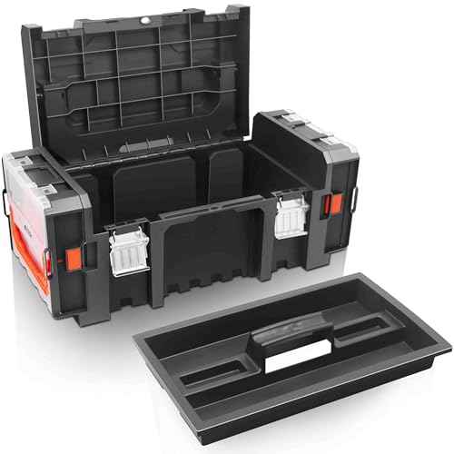 Anyyion Tool Box Organizer,Two detachable Parts Boxes, Removable Tray with Stainless Steel Dual Lock Secured,Metal Handle is Truly Rugged,(Internal Size:14.9x7.8x5.7 inch£© (Orange)