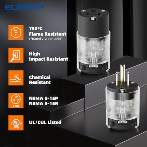 ELEGRP 15A Black Lighted Electrical Plug & Connector Set, 1 Pack