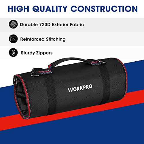 WORKPRO Roll Up Tool Bag, Tool Roll Up Bag with Detachable Tool Pouches, Heavy Duty Tool Bag Organizer with 6 Pockets, Tool Organizer for Mechanic, Electrician, Plumber and Carpenter