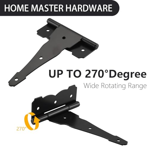 Heavy Duty 8-Inch Black Gate Hinges 6 Pack - Durable T-Style Fence & Door Hardware