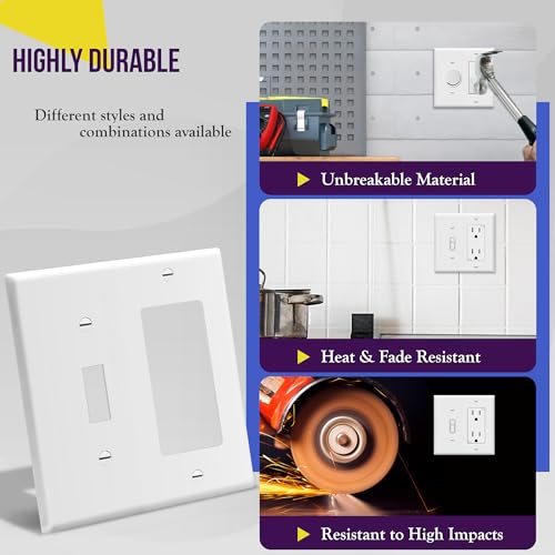 Enerlites 2-Gang White Decorator & GFCI Wall Plate, Standard Size, Screw-In