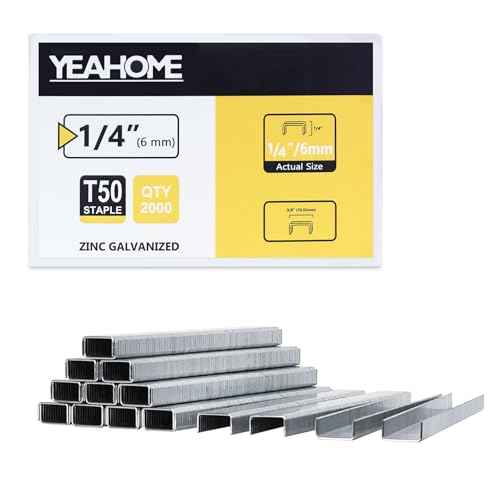YEAHOME Heavy Duty Staples, 2000 Counts 1/4 inch T50 Staples, 20 Gauge Galvanized 3/8 Inch Crown Upholstery Staple for Pneumatic, Electric T50 Staple Gun
