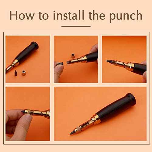 Adjustable Screw Hole Punch Automatic Hole Punch Tool with Black Wooden Handle Bookbinding Tool Leather Hole Punch with 6 Tips Size 1.5mm/2mm/2.5mm/3mm/3.5mm/4mm