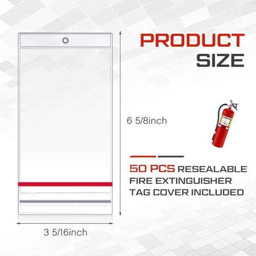 Faccito 50 Pcs Resealable Fire Extinguisher Tag Cover Waterproof Clear Fire Extinguisher Inspection Tag Covers Plastic Sleeve Annual Card Holder Label Bags