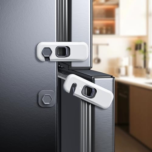 5 Pack Child Proof Refrigerator Lock, Fridge Locks for Kids with Sticky Adhesive Pads, Child Safety Locks for Doors, RV Refrigerator, Oven Lock Child Safety Baby Cabinet Locks (Grey)