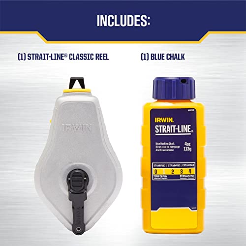 IRWIN Strait-Line Chalk Line Reel with Blue Chalk - 100ft, Pack of 1, Classic Model