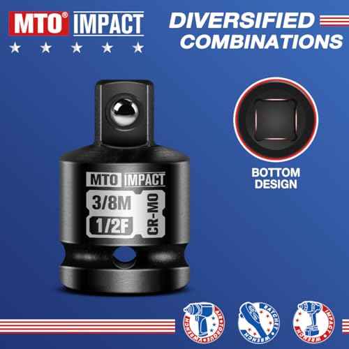 MTO 2-Piece 1/2" Female to 3/8" Male Impact Socket Adapter Set, 1/2" Drive Impact Driver Conversions for Impact Wrench, Chrome Molybdenum Alloy Steel