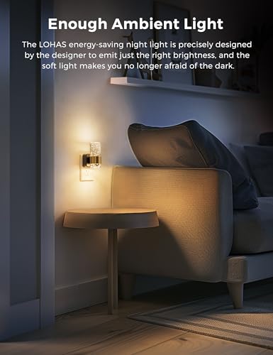 L LOHAS LED Night Light with Gold Ring, Dimmable Wall Plug-In, 3000K, 2 Pack