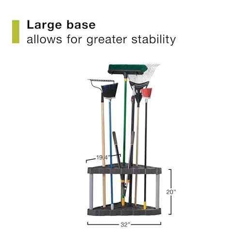 Rubbermaid Plastic Garage Corner Tool Tower Rack, Easy to Assemble, Organizes up to 30 Long-Handled Tools/Rakes/ Brooms/Shovles for Home/House/Outdoor/Sheds