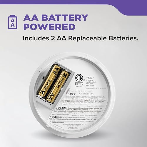Kidde AA Battery-Powered Smoke & Carbon Monoxide Detector - 30CUDR-VRF with Voice Alerts & Wire-Free Interconnect - Home Safety