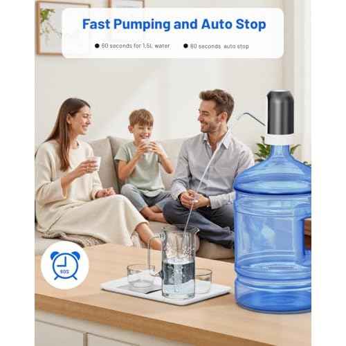 Myvision Water Dispenser for 5 Gallon Bottle, Portable USB Charging Electric Water Pump, Drinking Water Jug Pump for Home, Kitchen, Living Room, Office, Camping, Universal for 3-5 Gallon (Black)
