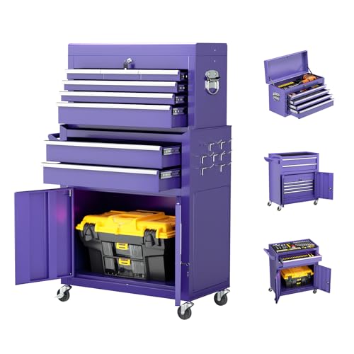 Oakcloud Purple 8-Drawer Rolling Tool Chest & Cabinet Combo with Detachable Top – Heavy-Duty Steel Mobile Toolbox
