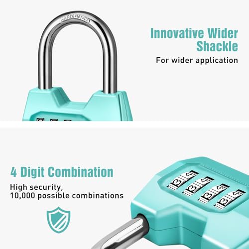 Turquoise Disecu Waterproof 4-Digit Combination Lock, Keyless Outdoor Padlock for Gym, School, Fence, Shed & Storage