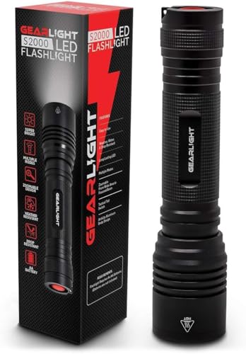 GearLight S2000 Black 1200-Lumen Tactical LED Flashlight - Battery Powered, Handheld for Camping & Emergency