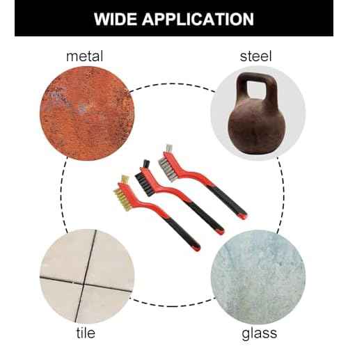 Rust Remover 3 Pack Small Wire Brush, Brass Wire Brush Tool Rust Remover for Metal (3 Brass Red)