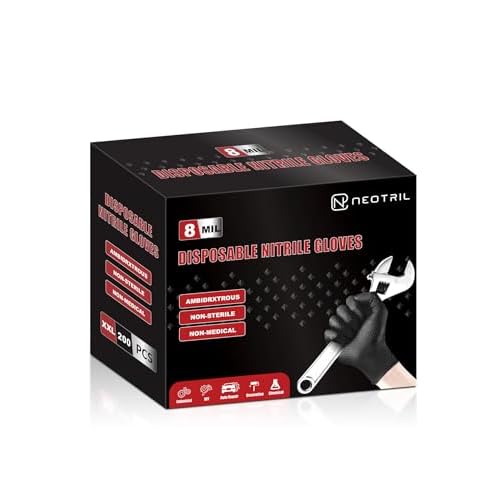 8 Mil Heavy Duty Disposable Nitrile Gloves with Diamond Texture Grip Rubber Gloves Latex & Powder Free