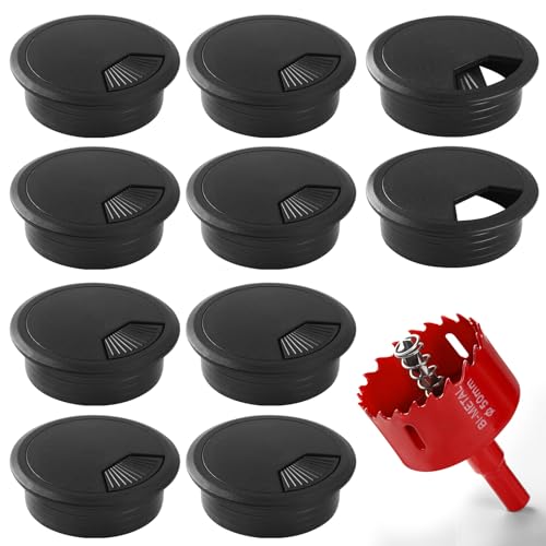 XIOGZAXI 2 Inch Black Desk Grommet Set with Hole Saw - Cable Management, 10 Pieces
