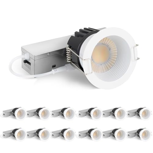 Adetu 12-Pack White 2 Inch Anti-Glare LED Recessed Downlights, Dimmable, Waterproof