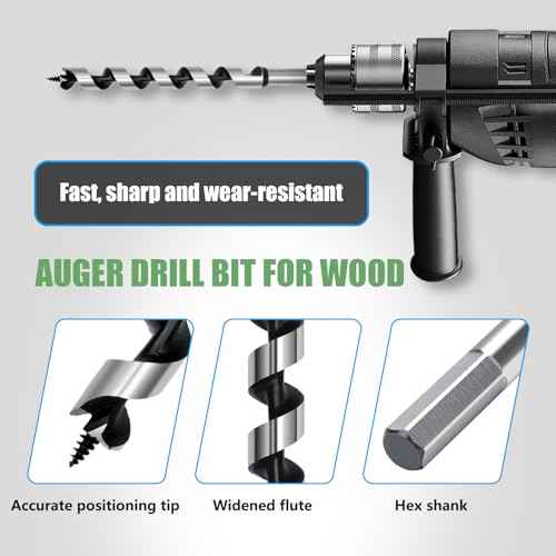 1/4 x 13.8 inch Auger Drill Bit for Wood,Hex Shank Ship Auger Bit for Soft Wood, Hard Wood, Plastic, Composite Materials and DIY Projects