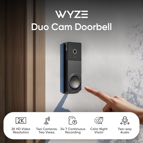 WYZE Wireless Duo Cam Doorbell Camera with Wi-Fi Chime - Black, 2K HD