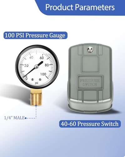 Miumoon 1"x 11" Well Pressure Tank Tee Kit with 40-60Psi Switch