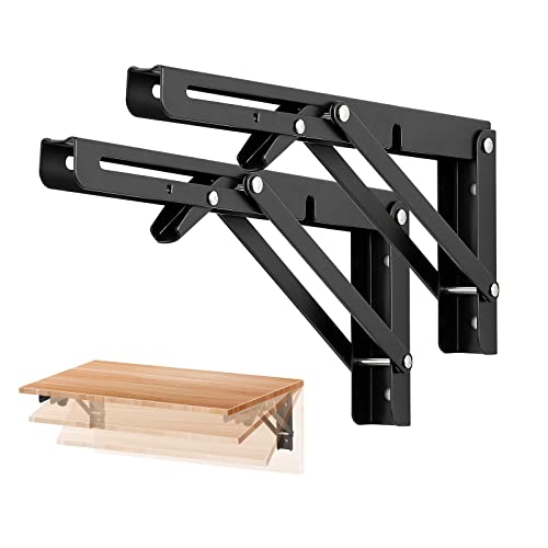 Ravinte 10 Inch Matte Black Folding Shelf Brackets, 2 Pack – Space Saving Wall Mount Supports