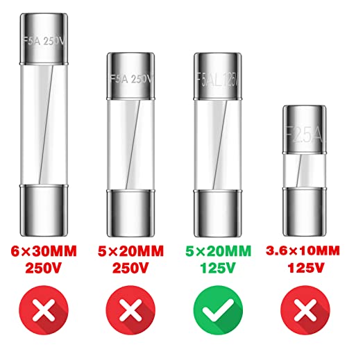 VEXUNGA 20pcs 5A 125V Glass Christmas Light Fuses - Replacement for Outdoor C9 String Lights (5x20mm)