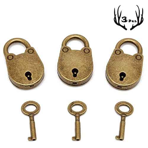 3Pcs Mini Bronze Antique Padlock Small Metal Padlock Archaize Style Lock Mini Lock with Key