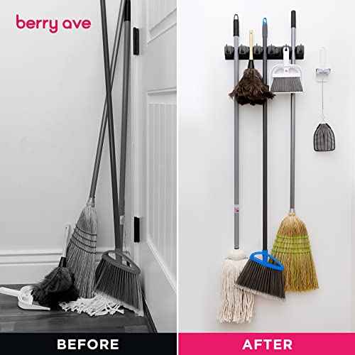 EXTRA GRIP Mop & Broom Holder Wall Mount - Wall Hanging Garden Tool & Utility Closet Organizer, Mop & Broom Hook, Broom Hanger Wall Mount, Mop Broom Organizer, Wall Mounted Broom Rack Mop Storage