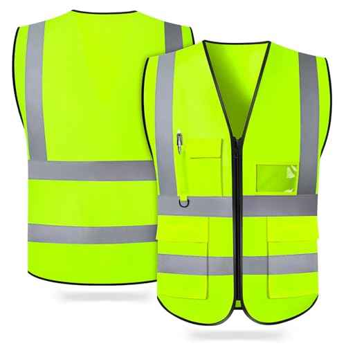 HCFGS Reflective Safety Vest for Women Men,High Visibility Security Vest with Pockets and Zipper Front Construction Work Vest,Meets ANSI Standards