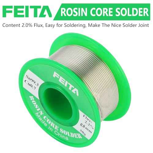 FEITA Sn99.3-Cu0.7 Lead Free Tin Rosin Core Solder Wire for Electrical Soldering, With 2.0% Solder flux, 217¡É Melting Point (0.8mm, 50g)