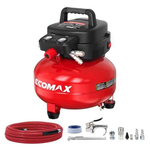 ECOMAX Air Compressor 6 Gallon 150 PSI Pancake Portable Oil-free Tank with 10 PCS Accessories Kit