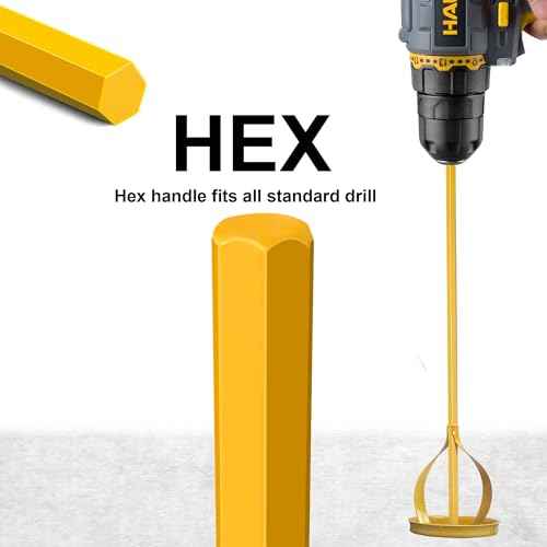Paint and Mud Mixers, Paint Stirrer for Drill Bits in 1 to 5 Gallon Drums, Fits all Standard Drill Bits, Hex Head Non-slip, Easy to Clean, Paint and Plaster Mixers Stirrer Tools (Yellow)