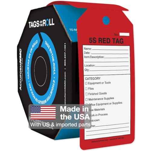 AccuformNMC 100 Tags by-The-Roll, 5S Red Tag, US Made OSHA Compliant Tags, Waterproof PF-Cardstock, Resists Tears, 6.25"x3", TAR162